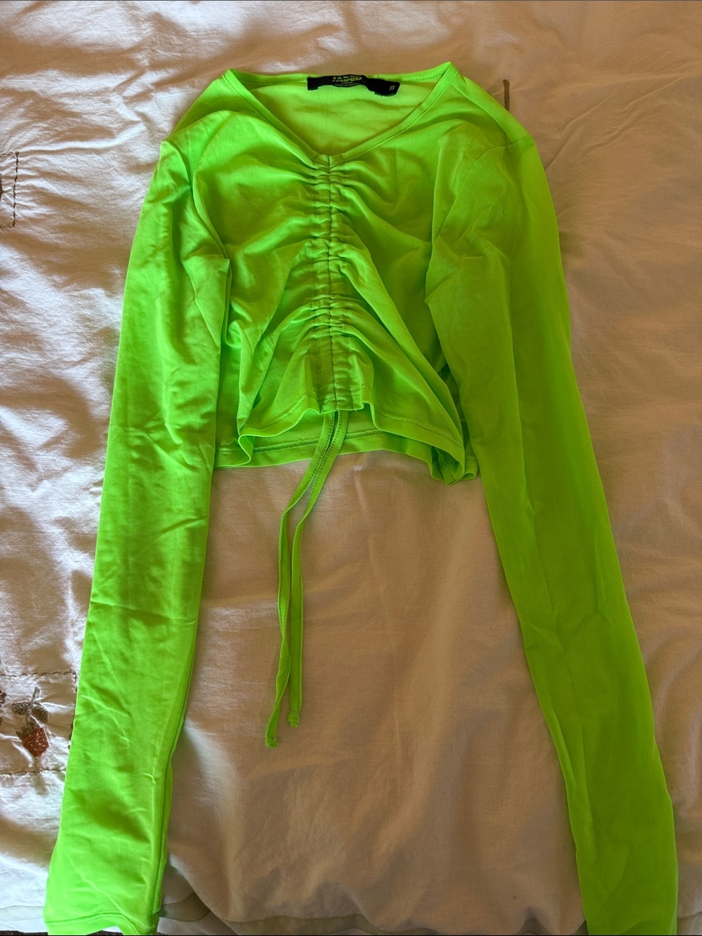 Ruched Neon Green Long Sleeve Crop Top by Jaded London